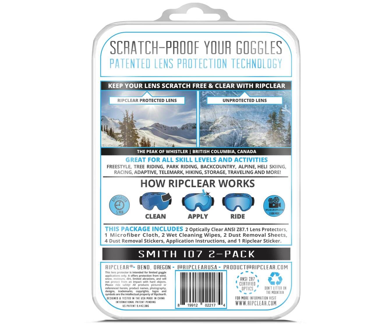 Ripclear Smith I-O7 Snow Goggle Lens Protector - 2 Pack