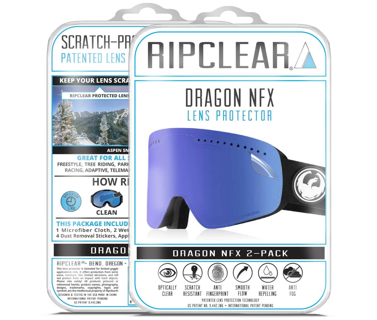 Ripclear Dragon NFX Snow Goggle Lens Protector - 2 Pack