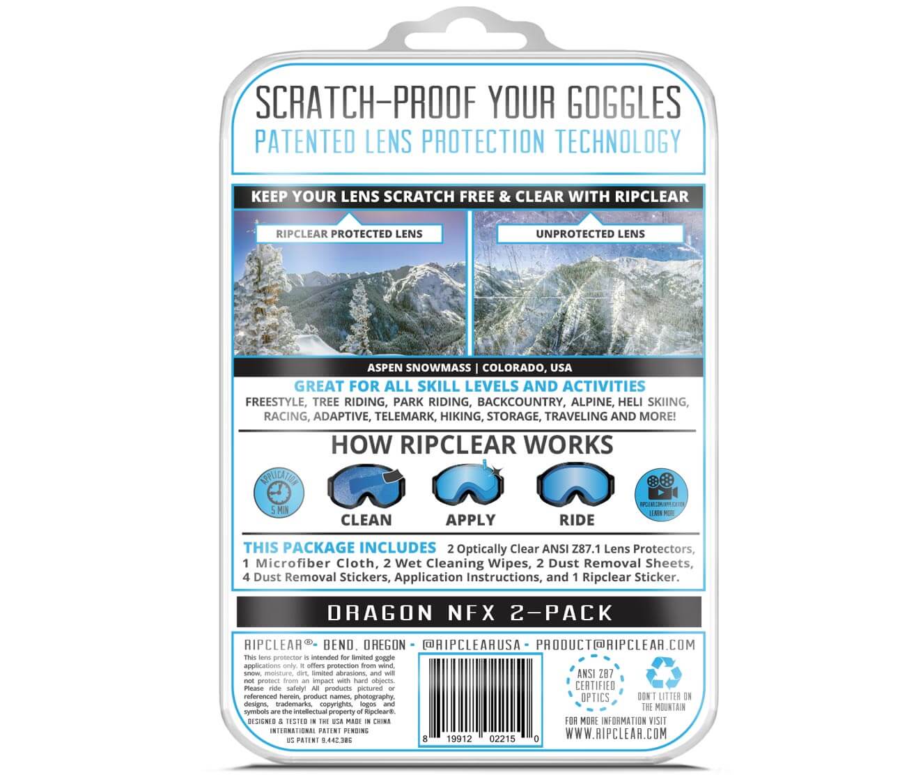 Ripclear Dragon NFX Snow Goggle Lens Protector - 2 Pack