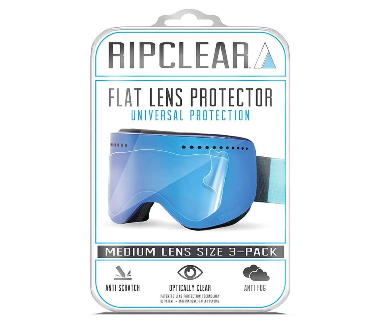 Ripclear Cylindrical Medium Universal Snow Goggle Flat Lens Protector - 3 Pack